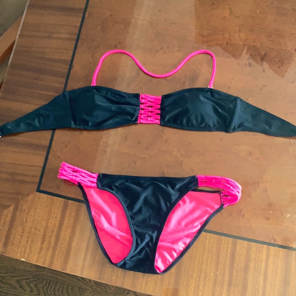 Black and hot pink bikini